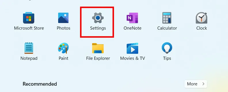 Giao diện Cài đặt với biểu tượng bánh răng để truy cập