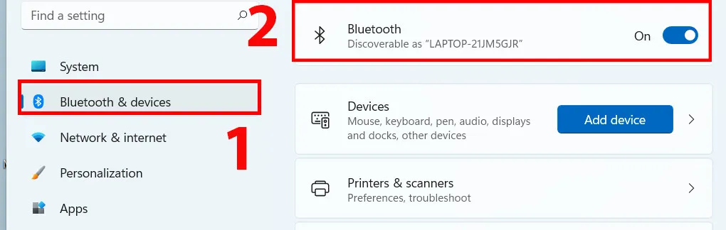 Tìm kiếm Bluetooth và các cài đặt thiết bị khác trong giao diện Cài đặt
