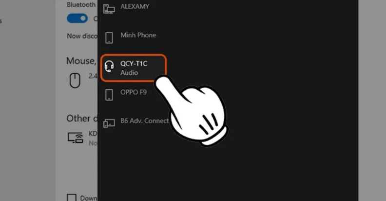 Danh sách các thiết bị Bluetooth được tìm thấy để kết nối