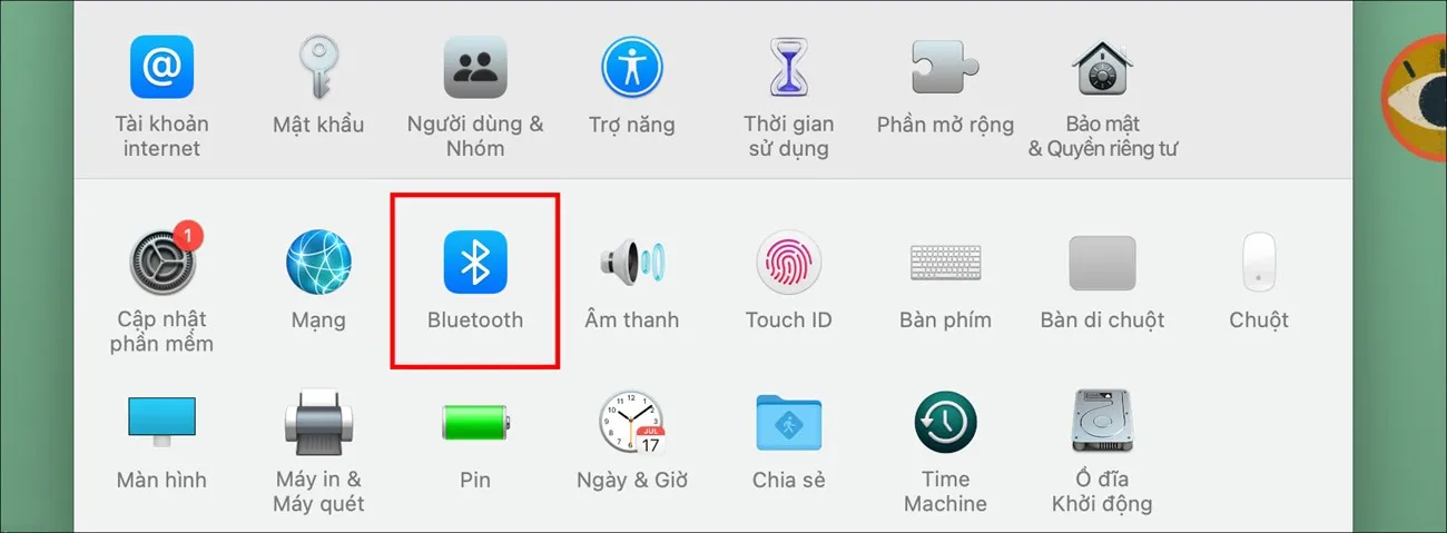Chọn biểu tượng Bluetooth và bật nó trong Tùy chọn Hệ thống