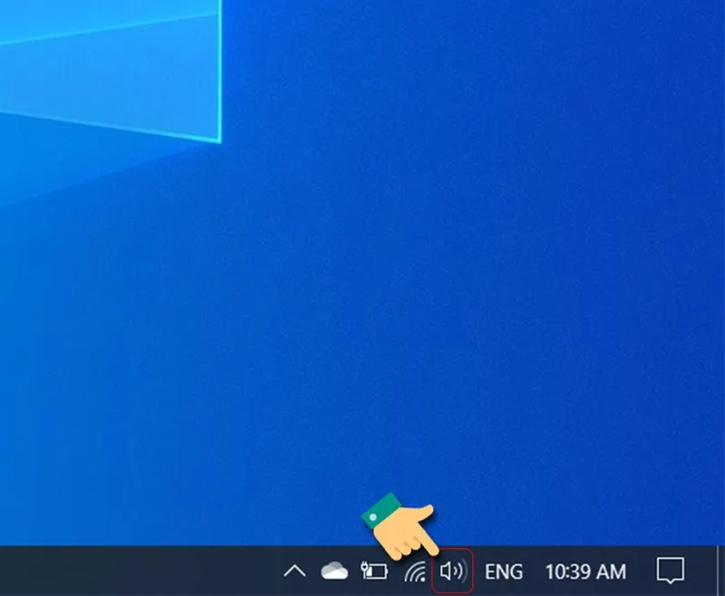 Hình ảnh minh họa cách chọn biểu tượng loa trên thanh công cụ để kiểm tra đầu ra âm thanh