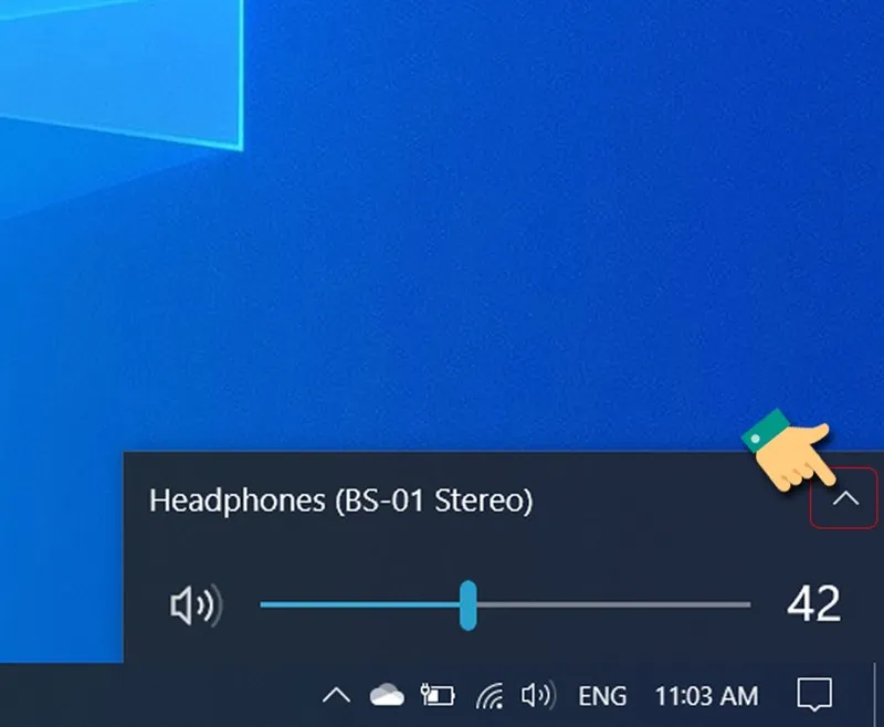 Hình ảnh minh họa nhấp vào mũi tên để hiển thị danh sách thiết bị âm thanh