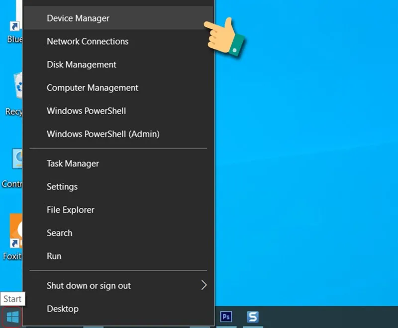 Hình ảnh minh họa vào Device Manager từ Start để sửa lỗi driver âm thanh