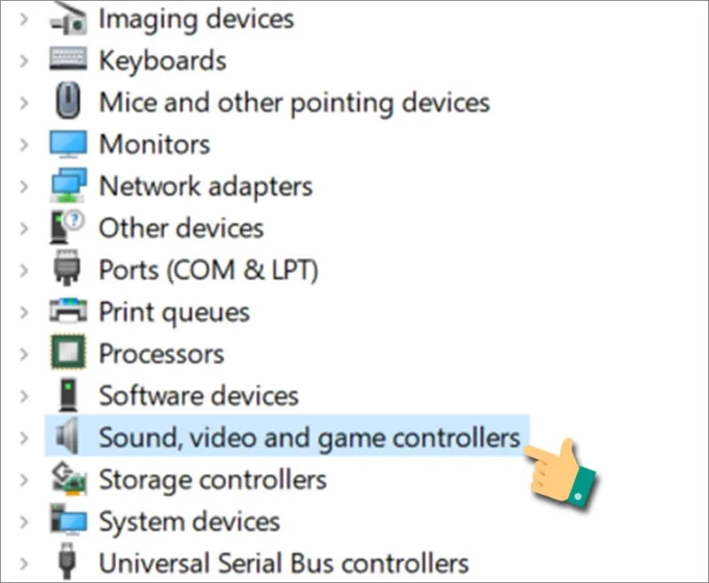 Hình ảnh minh họa chọn Sound, video and game controllers trong Device Manager