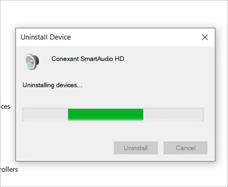 Hình ảnh minh họa thông báo quá trình xóa driver âm thanh đang diễn ra
