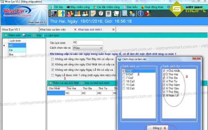 Khai báo thứ khi đặt lịch trình làm việc