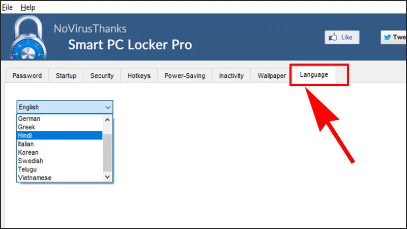 Tùy chỉnh ngôn ngữ hiển thị trong tab Language