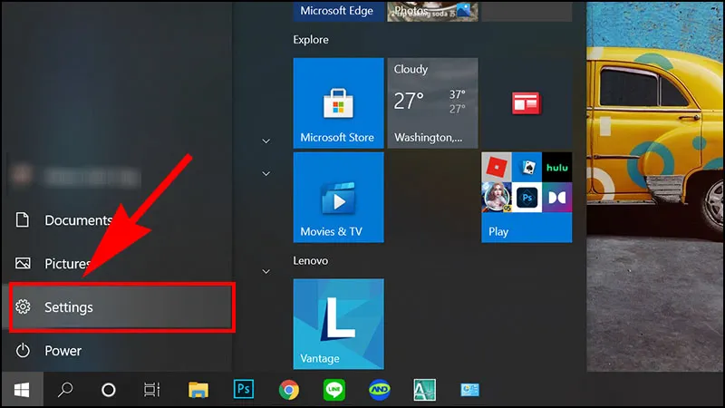 Mở ứng dụng Settings trên Windows 10