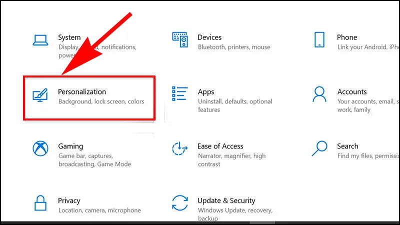 Click chọn Personalization trong Settings để tùy chỉnh giao diện
