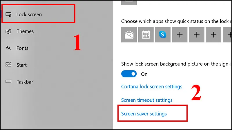 Chọn Screen saver settings trong tab Lock Screen của Personalization