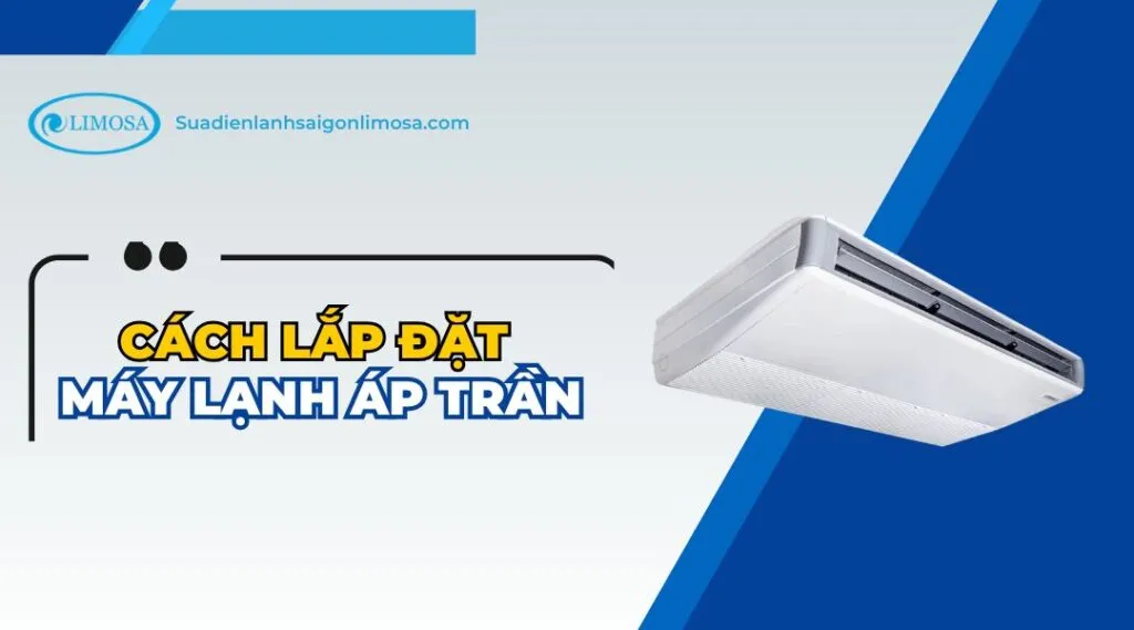 Chuyên gia đang thực hiện hướng dẫn cách lắp đặt máy lạnh áp trần an toàn, đảm bảo quy trình kỹ thuật cho thiết bị làm lạnh.