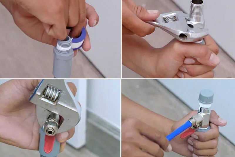 Kiểm tra các mối nối và ống thoát nước sau khi lắp đặt máy lọc nước gia đình