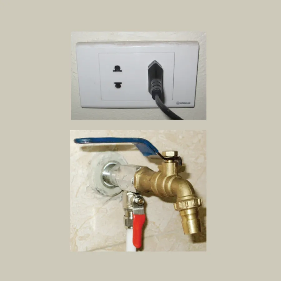 Cắm điện và sục rửa các lõi lọc thô đầu tiên của máy lọc nước RO