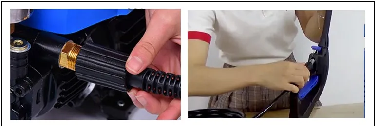 Minh họa cách lắp dây phun áp lực cao vào báng súng máy rửa xe an toàn