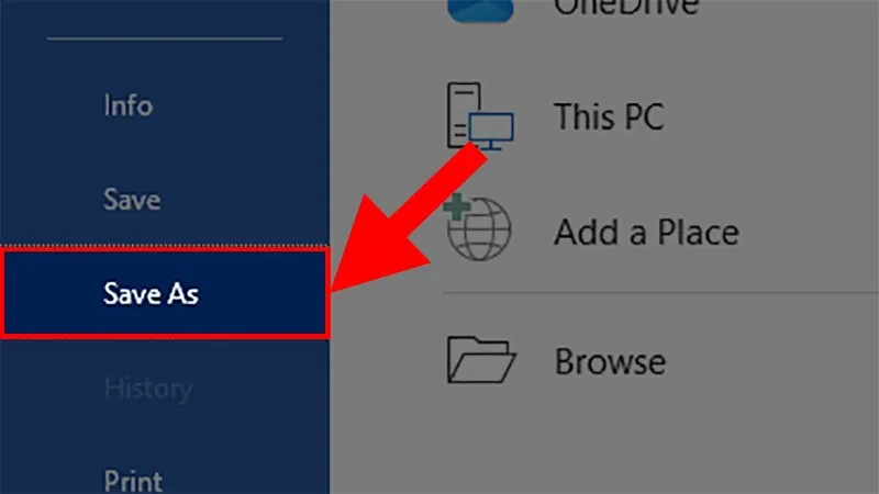 Trong giao diện File, chọn Save As và sau đó chọn vị trí lưu file mới.