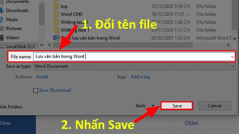 Xóa tên file cũ trong phần File name và nhập tên mới bạn muốn sử dụng cho tài liệu này.