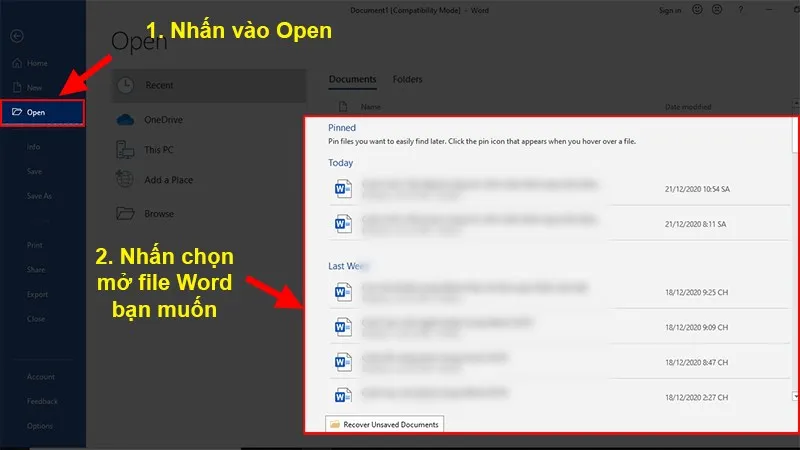 Chọn file Word bạn muốn mở để làm việc hiệu quả với nhiều cửa sổ