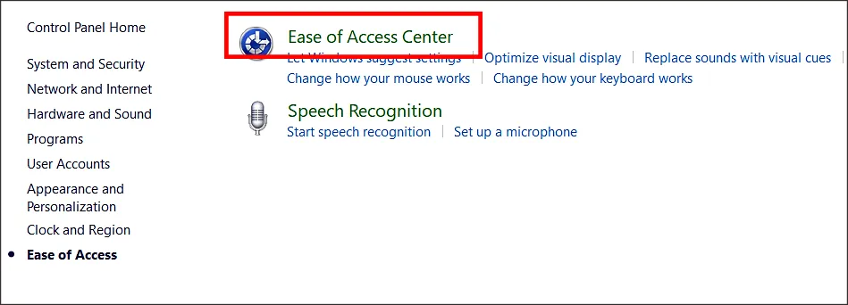 Tiếp tục chọn &quot;Ease of Access Center&quot; để tìm kiếm tùy chọn bàn phím ảo