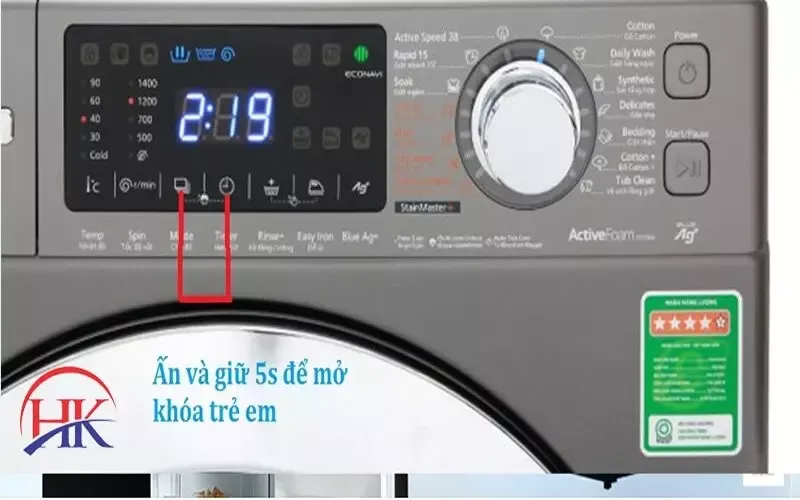 Mở chế độ khóa trẻ em trên máy giặt Panasonic