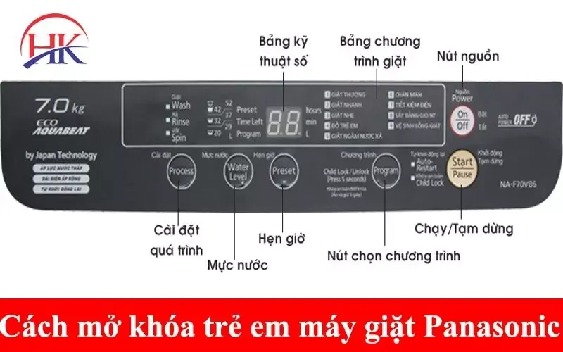 Cách mở khóa trẻ em máy giặt Panasonic