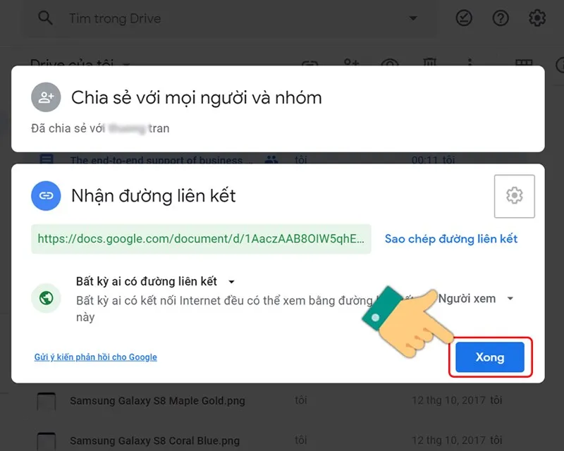 Hoàn tất cài đặt quyền và sao chép liên kết chia sẻ Google Drive trên máy tính