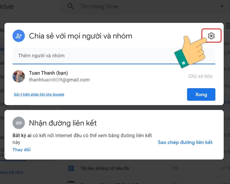 Mở cài đặt nâng cao để tùy chỉnh các quyền với liên kết công khai trên Google Drive