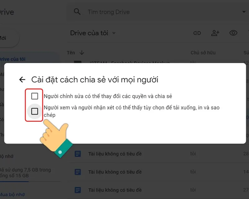 Hạn chế tùy chọn tải xuống, in hoặc sao chép khi chia sẻ file công khai trên Google Drive