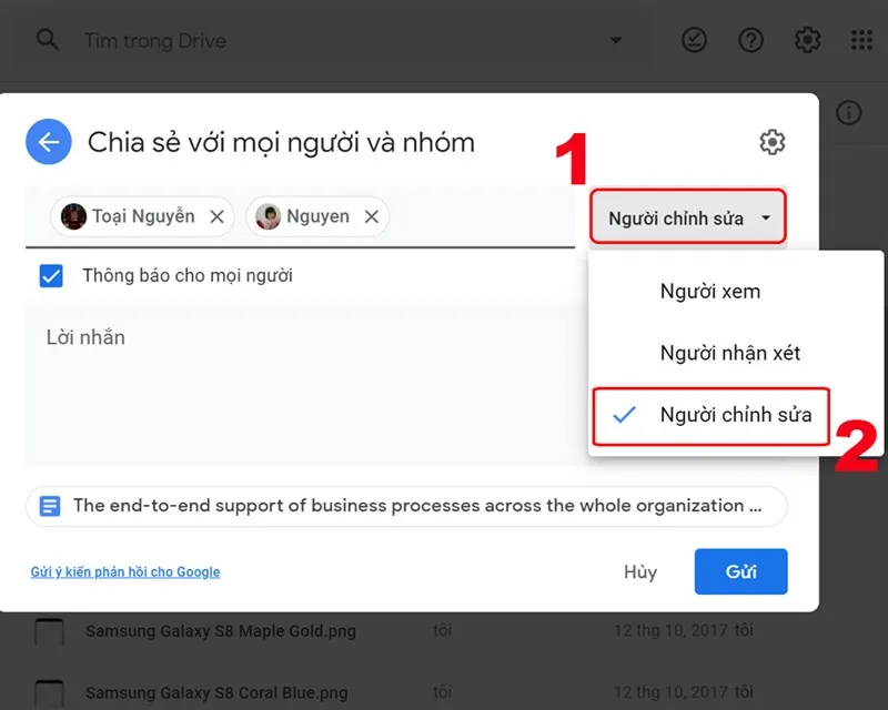 Thiết lập quyền &quot;Người chỉnh sửa&quot; cho người được chia sẻ file trên Google Drive