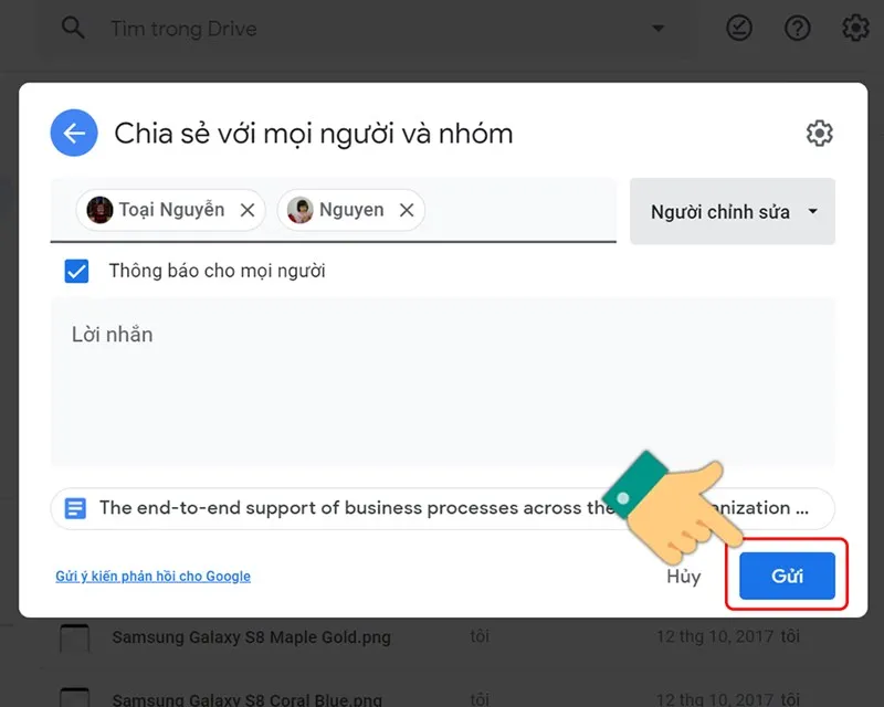 Hoàn tất gửi lời mời chia sẻ file Google Drive trên máy tính