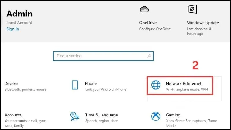 Bấm vào mục Network &amp; Internet