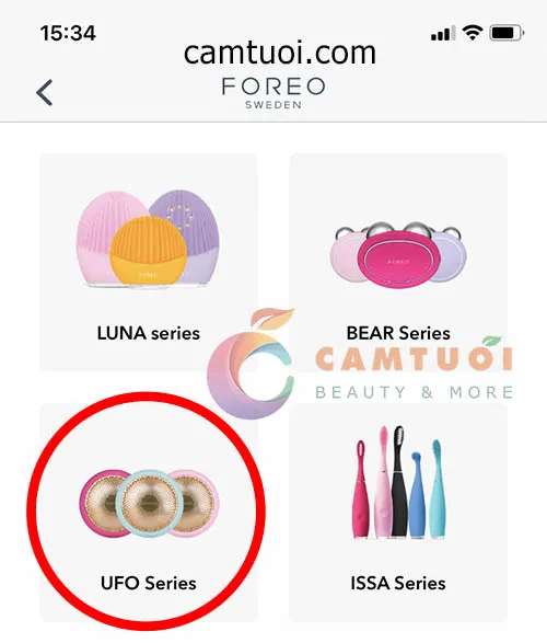 Chọn UFO series trong ứng dụng Foreo để kết nối máy đắp mặt nạ Foreo