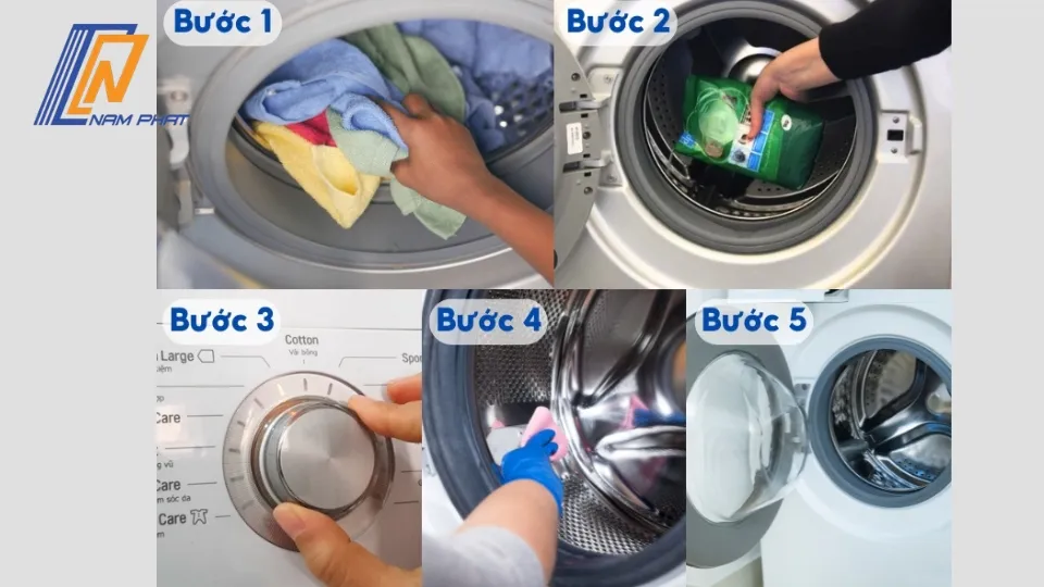 Lau khô và mở cửa máy giặt để thoáng khí