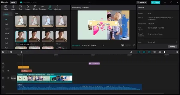 Bộ lọc màu sắc đa dạng trong CapCut