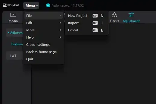 Tạo dự án mới trong CapCut