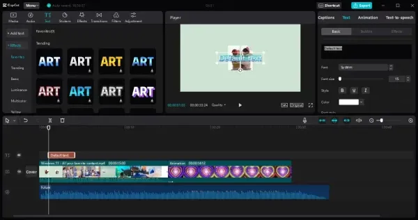 Chèn văn bản và hiệu ứng chữ trong CapCut