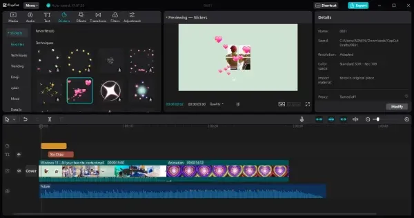 Sử dụng nhãn dán động trong CapCut