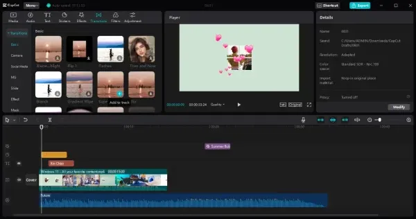 Các hiệu ứng chuyển cảnh CapCut mượt mà