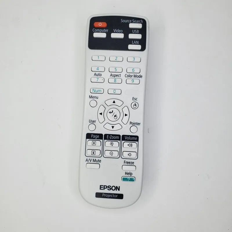 Hình ảnh mô tả chi tiết các nút chức năng trên điều khiển từ xa máy chiếu Epson, hướng dẫn cách sử dụng hiệu quả