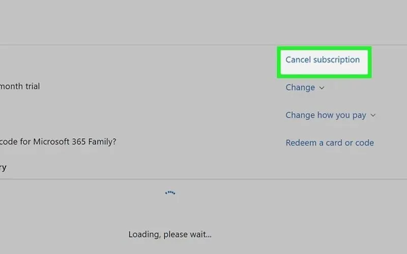 Giao diện quản lý tài khoản để hủy đăng ký Office 365, tránh bị tính phí khi sử dụng Excel bản dùng thử