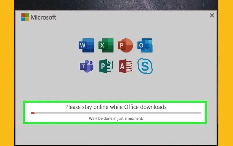 Hộp thoại xác nhận cài đặt phần mềm Office, bao gồm Excel, trên máy tính cá nhân