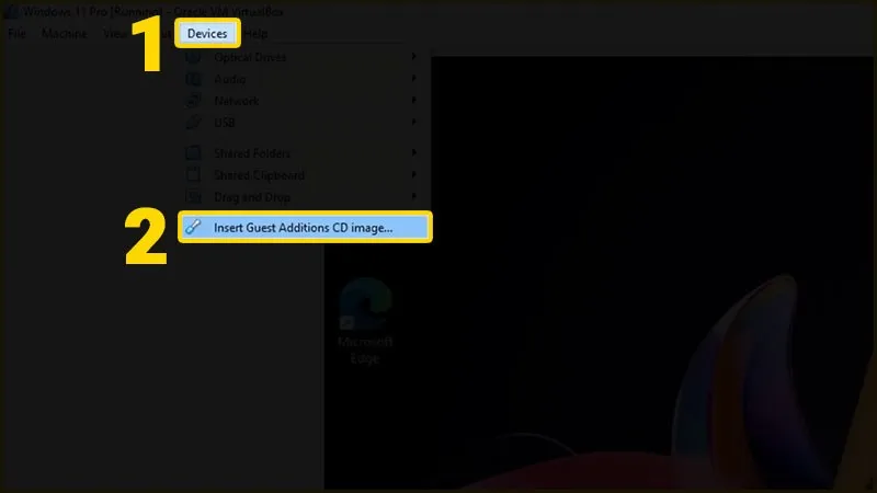 Chọn Devices và Insert Guest Additions CD image.