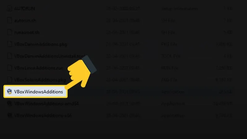 Chọn VboxWindowsAdditions