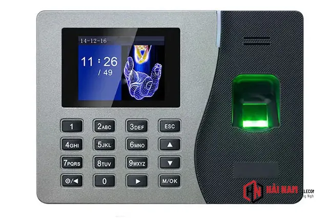 Giao diện bàn phím và màn hình máy chấm công vân tay, hướng dẫn cách sử dụng các phím chức năng cơ bản.