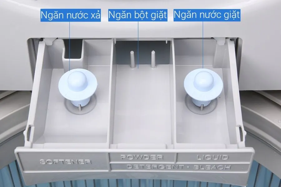 Các ngăn chứa bột giặt, nước xả của máy giặt Sharp 10kg
