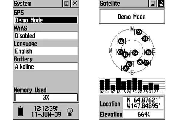 Màn hình hiển thị vệ tinh trên thiết bị GPS cầm tay