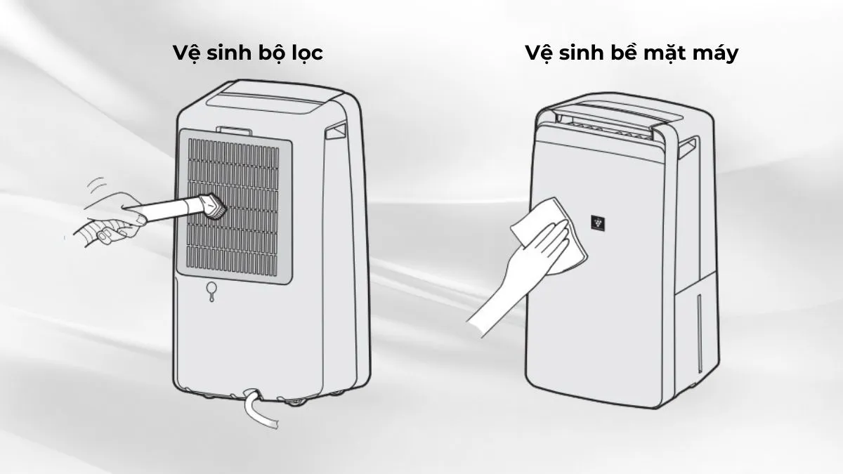 Vệ sinh bộ lọc về bề mặt máy hút ẩm