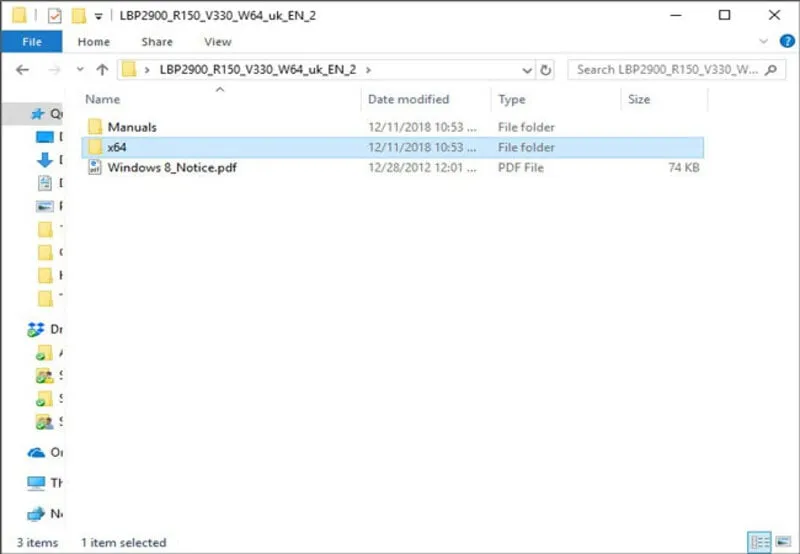 Màn hình máy tính hiển thị thư mục đã giải nén của bộ cài driver máy in Canon LBP 2900