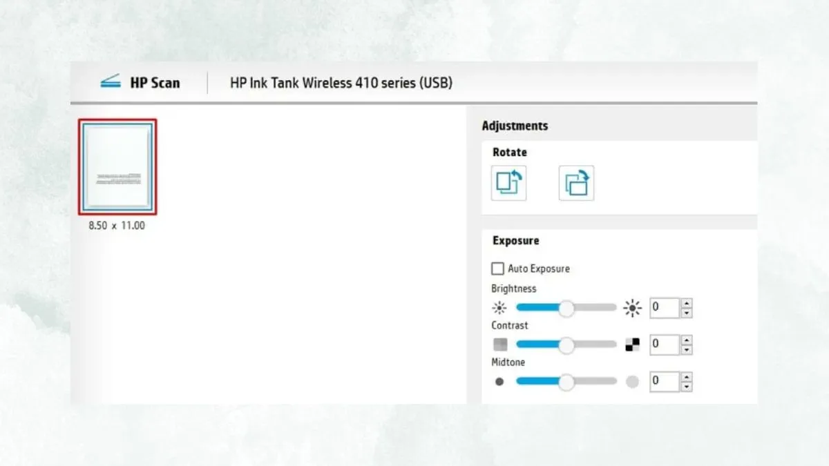 Hình thu nhỏ của tài liệu đã quét hiển thị trên màn hình máy tính