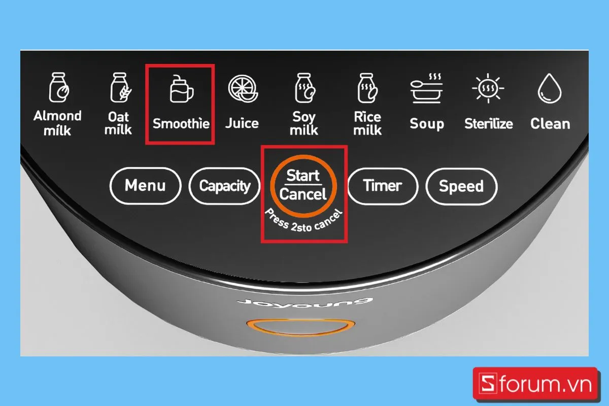 Bảng điều khiển máy Joyoung với chế độ Smoothie