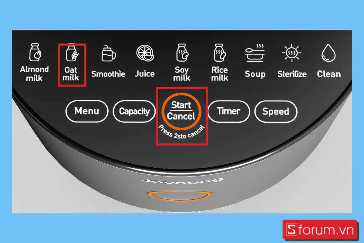 Chọn chương trình làm sữa hạt trên bảng điều khiển Joyoung